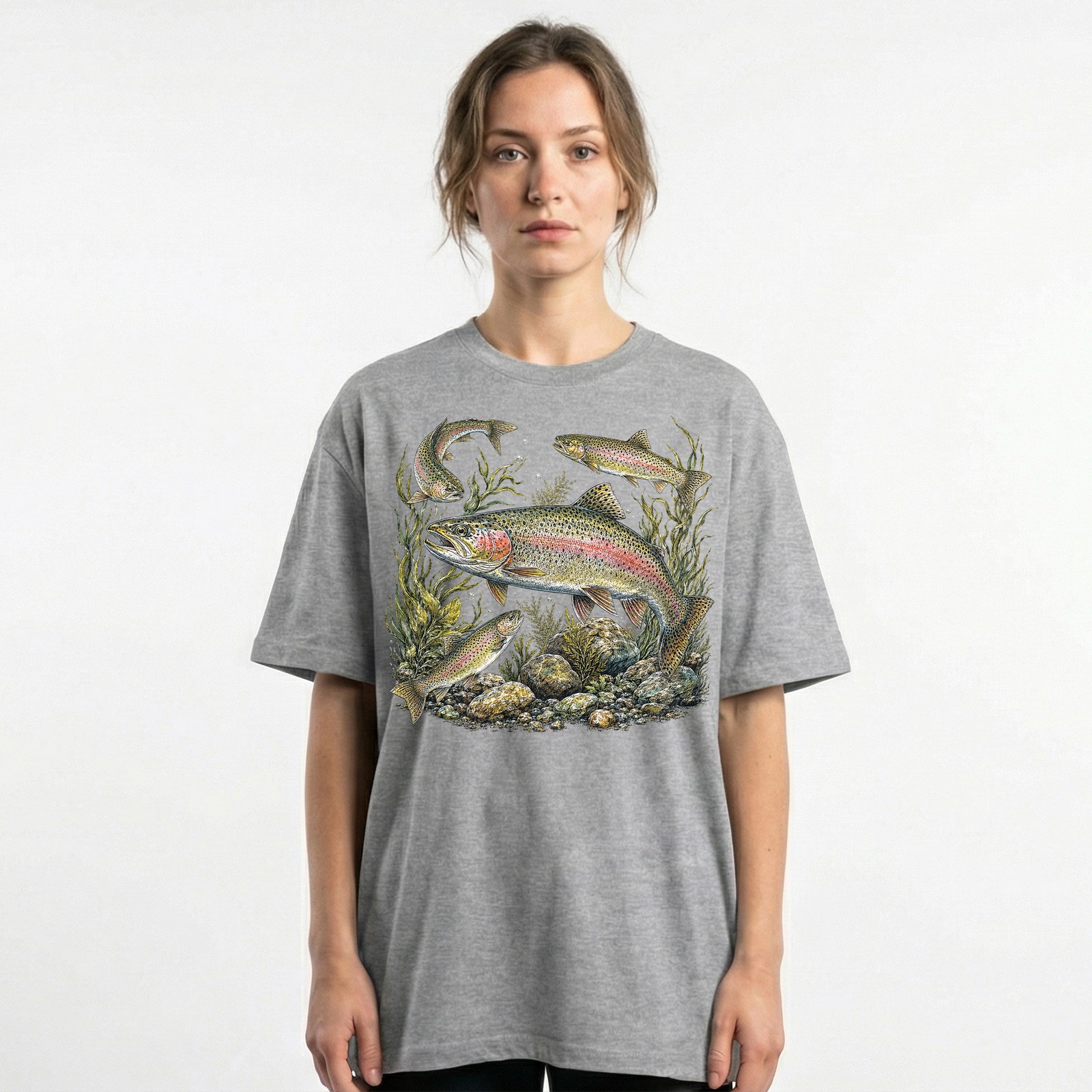 Vintage Rainbow Trout Fishing Fly Fisher Outdoor T-Shirt Nature Lover Tee