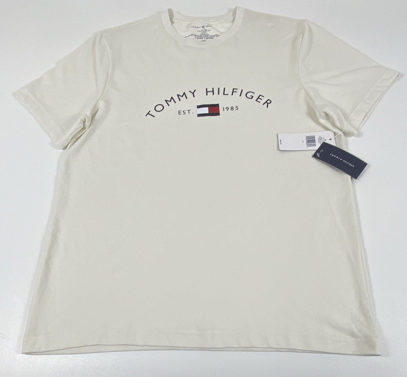 Tommy Hilfiger Men’s Crew Neck Short Sleeve Est. 1985 Flag Logo Tee M Beige