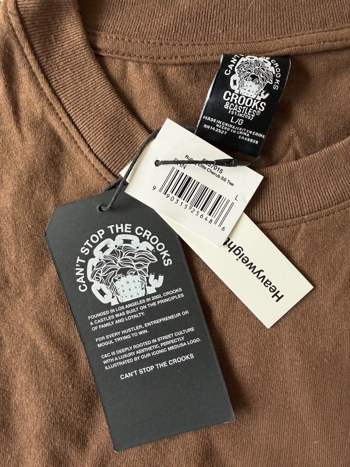 Crooks & Castles Men’s Graphic Tee Streetwear Skater Brown T-Shirt Large Print