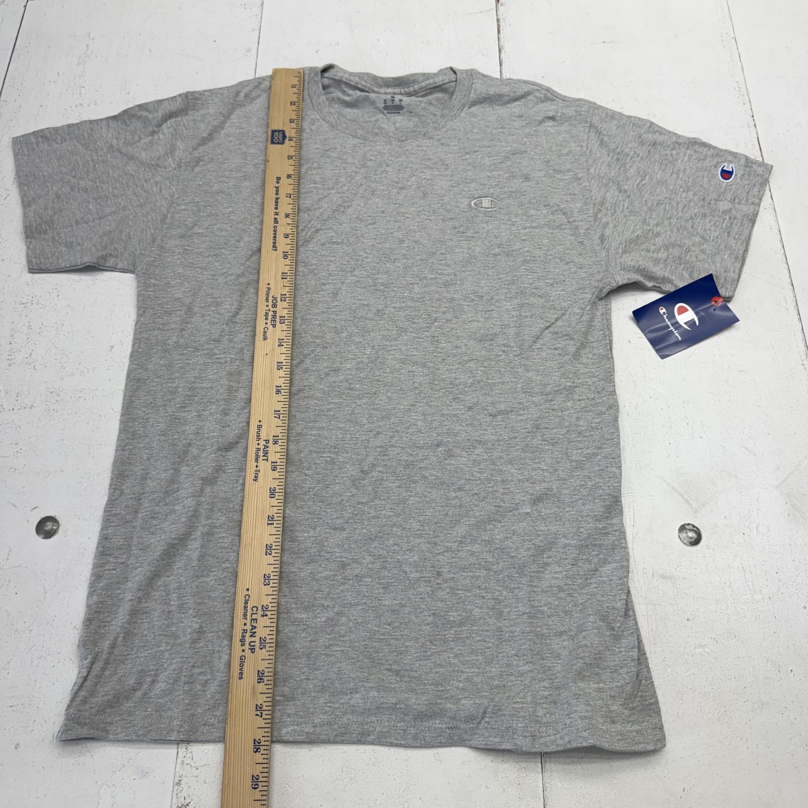 Champion Shirt Mens Medium Gray Solid Logo Tee Tagless Cotton Blend Jersey