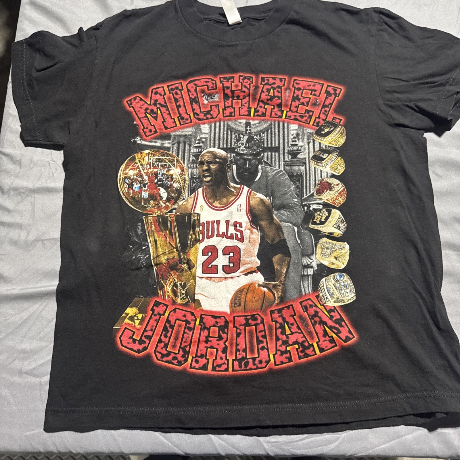 Michael Jordan T-Shirt 6 Championship Rings Large Black Chicago Bulls
