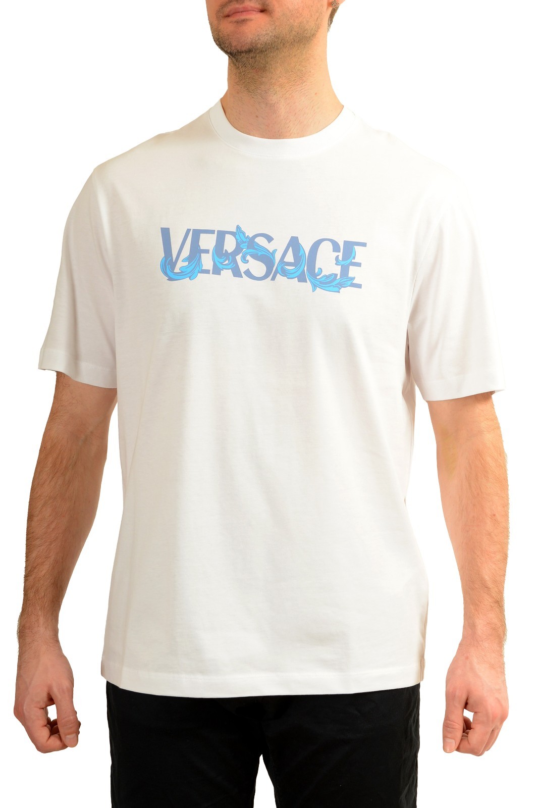 Versace Men’s Logo Print White Crewneck Short Sleeve T-Shirt US 2XL IT 56