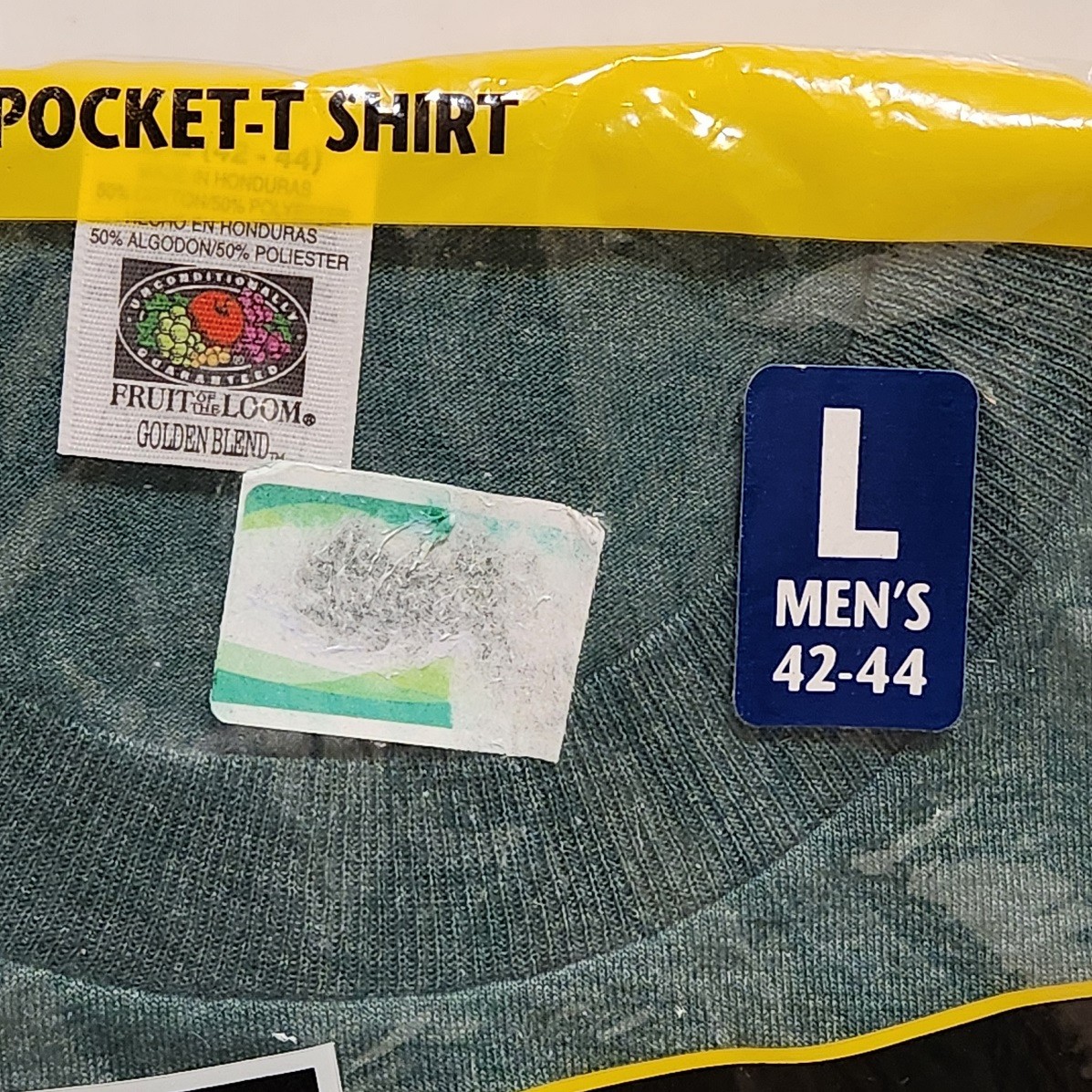 Vtg 1998 Fruit Of The Loom Pocket T Shirt SZ Large Lot of 2, Green Navy Blue