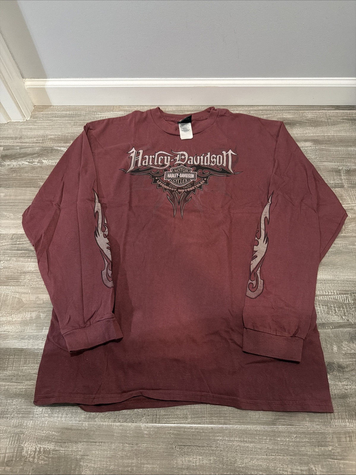 Vtg Y2K Harley Davidson Florida Long Sleeve Shirt XL Flame Sleeve Double Sided