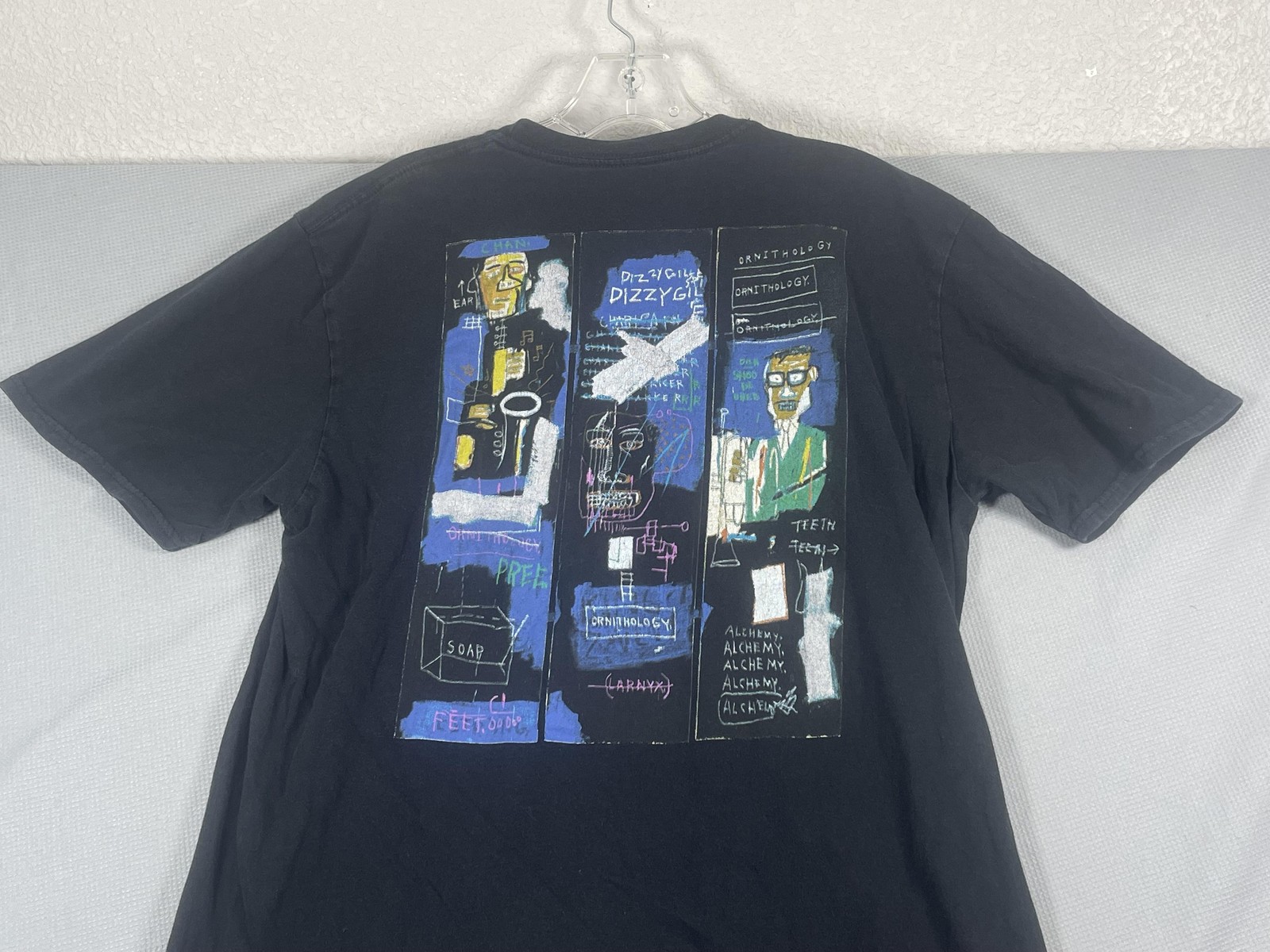 Basquiat T Shirt Mens Large Black Crown Logo Jazz Art Colorful Back Print