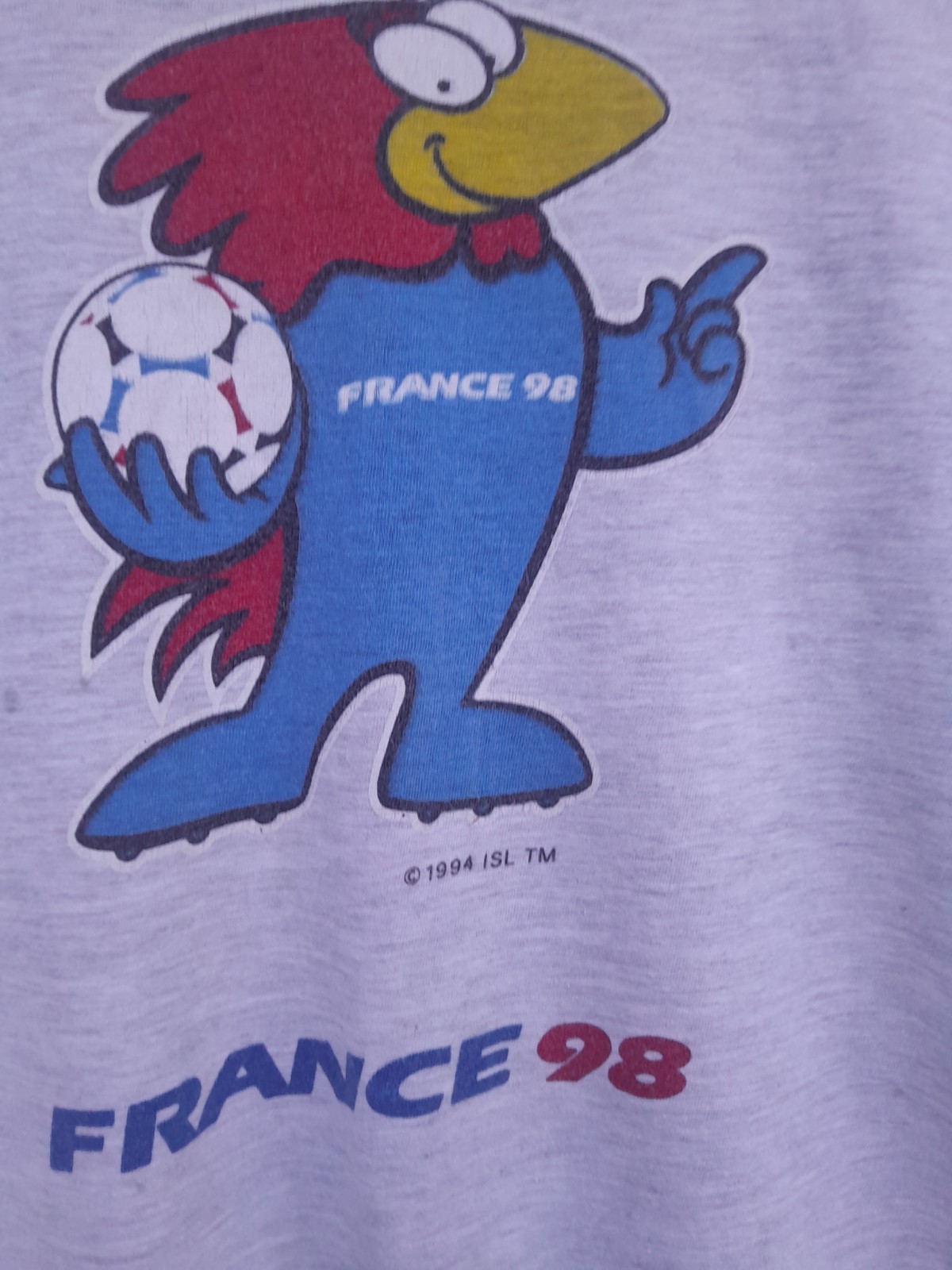 Vintage France 98 World Cup T Shirt Footix Mascot Coupe Du Monde Tee Gray AS IS