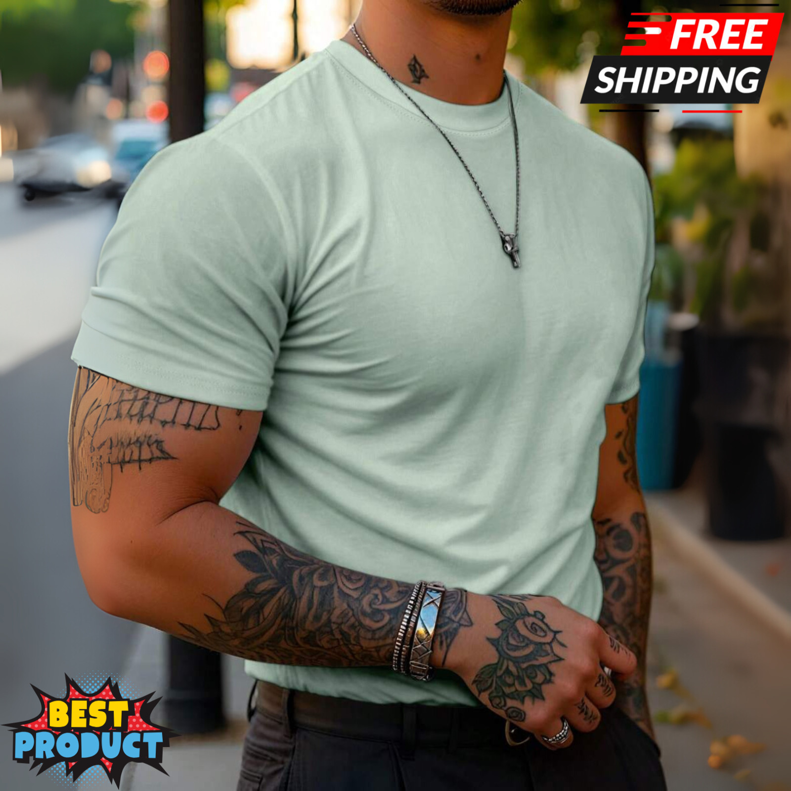 T-Shirt Round Neck Short Sleeve Solid Color Simple & Fashionable Men’s T-Shirt