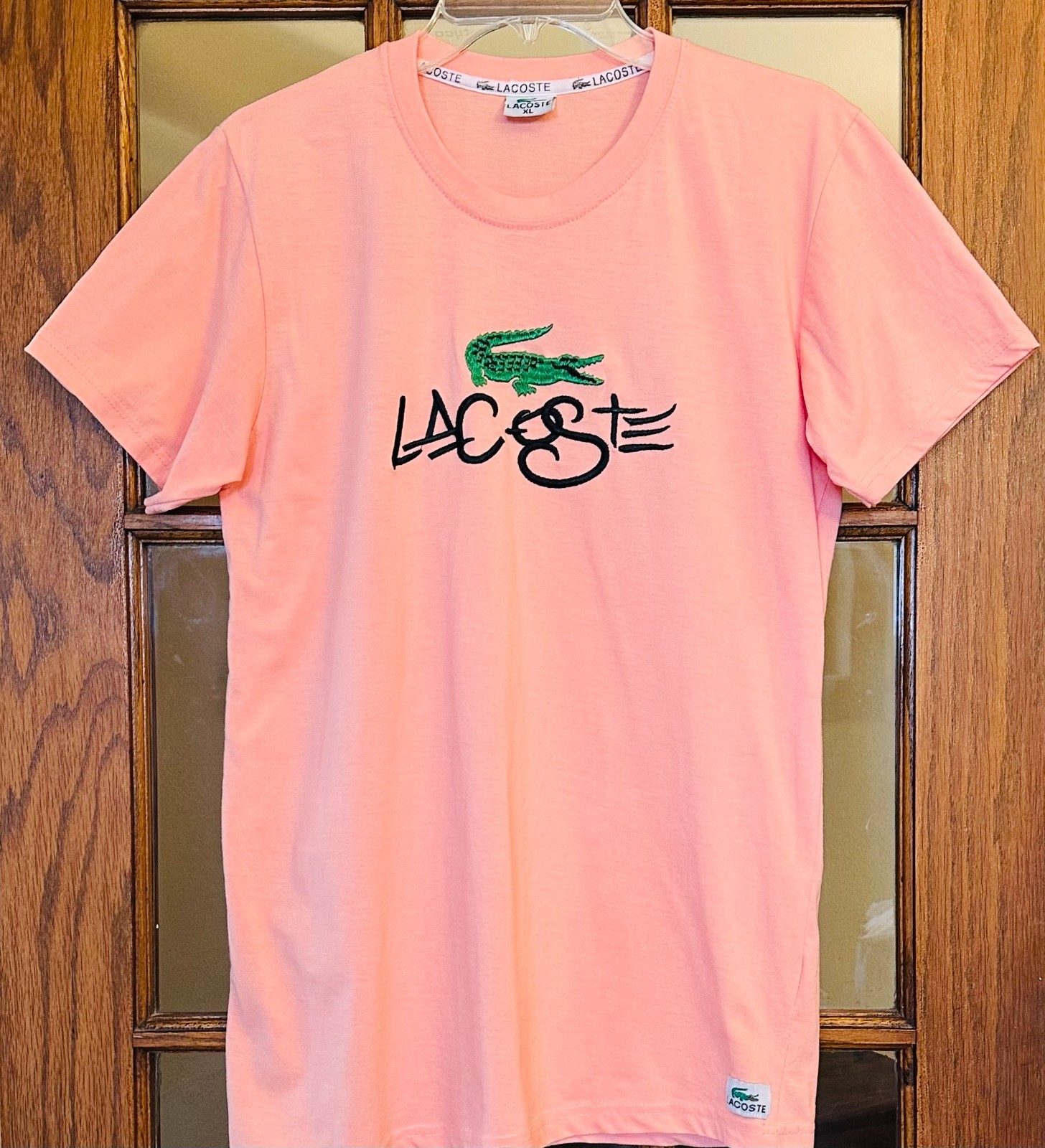 Lacoste Men’s Light Orange Cotton Crew Neck T-Shirt Embroidered Alligator M L XL