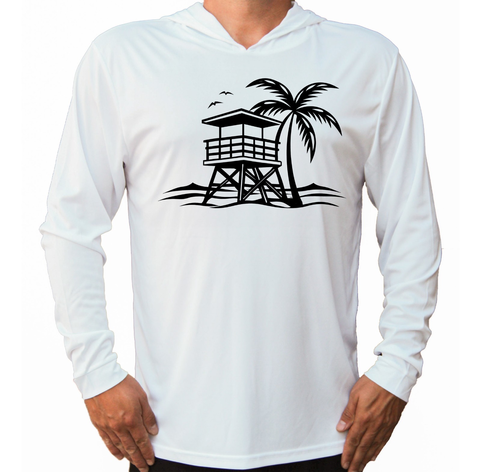 Beach Life Lifeguard Sun UV Protected UPF 50 Long Sleeve Hood Beach Fishing
