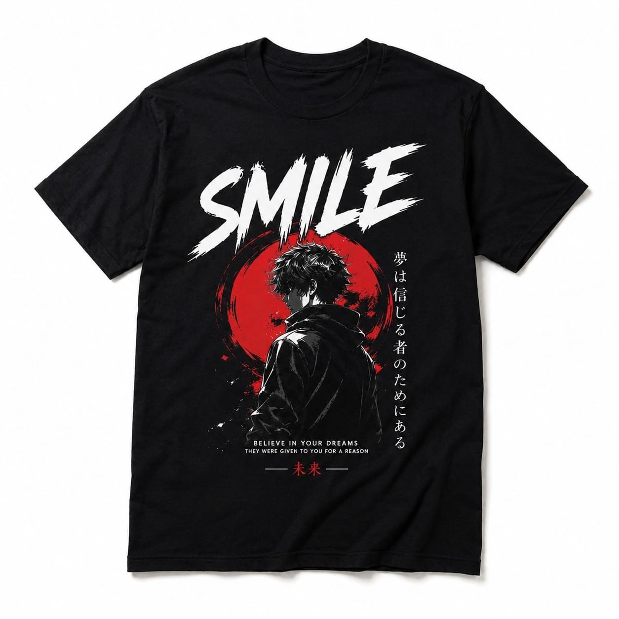 tshirtAnime Smile Graphic T Shirt Japanese Streetwear Motivational Unisex Tee Ke