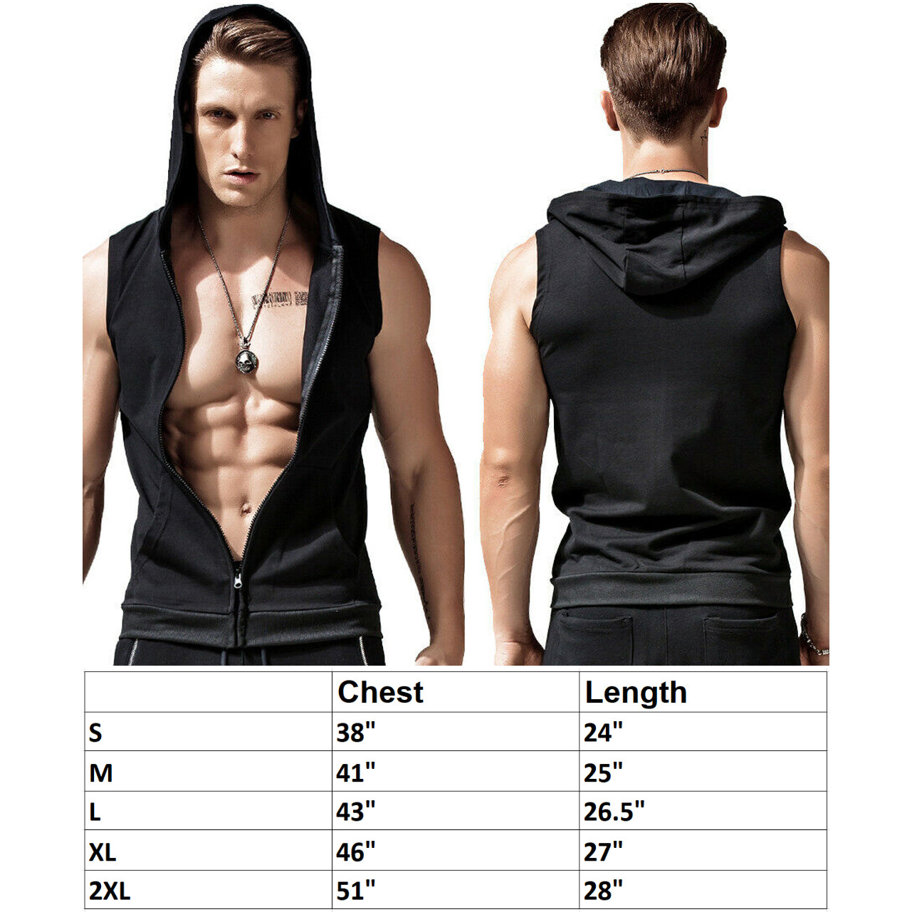 Sleeveless Zipper Hoodie Hooded Workout Men’s Gym Bodybuilding Tank Top Vest
