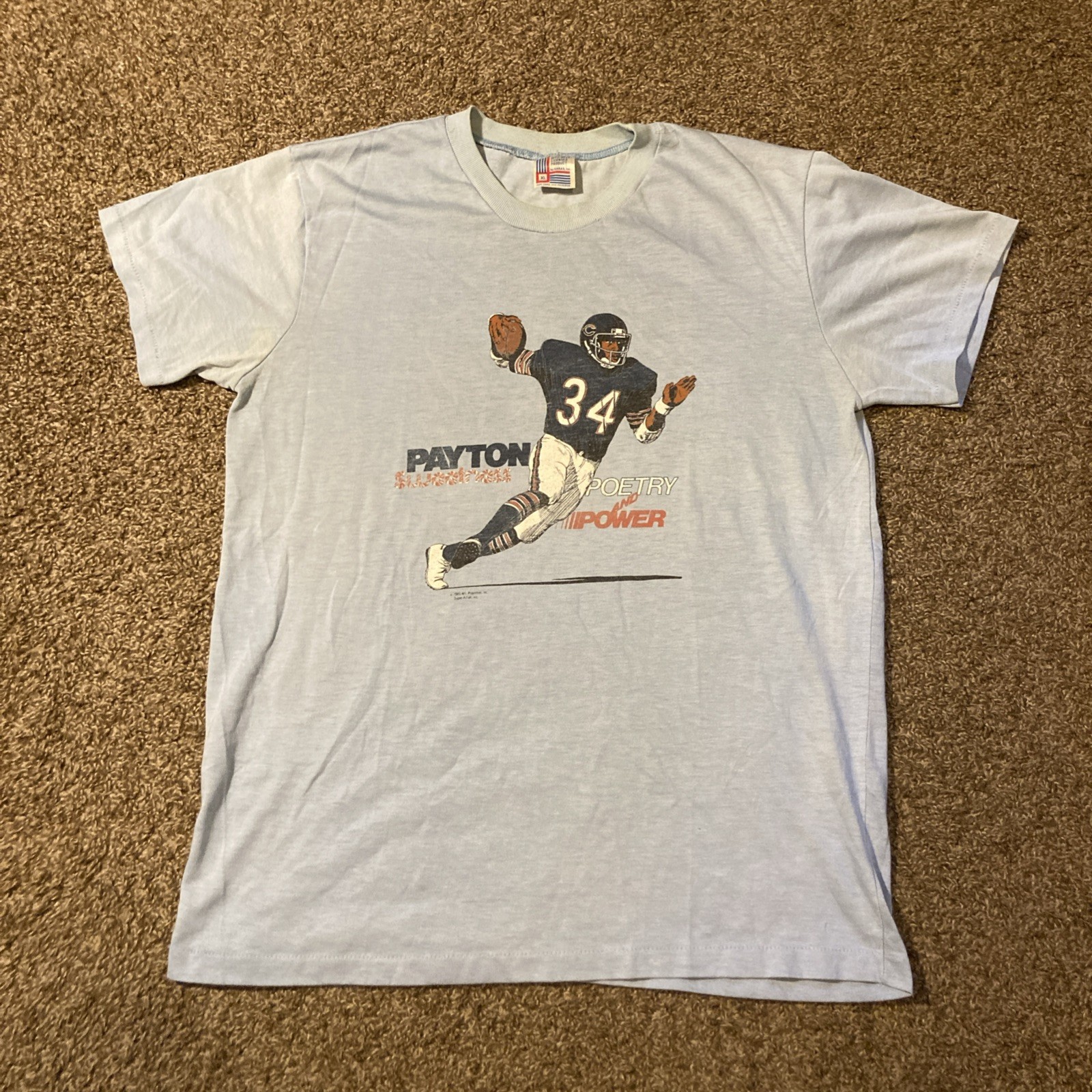 Vintage 80s Chicago Bears Walter Payton T Shirt Sz M Blue Garan NFL Caricature