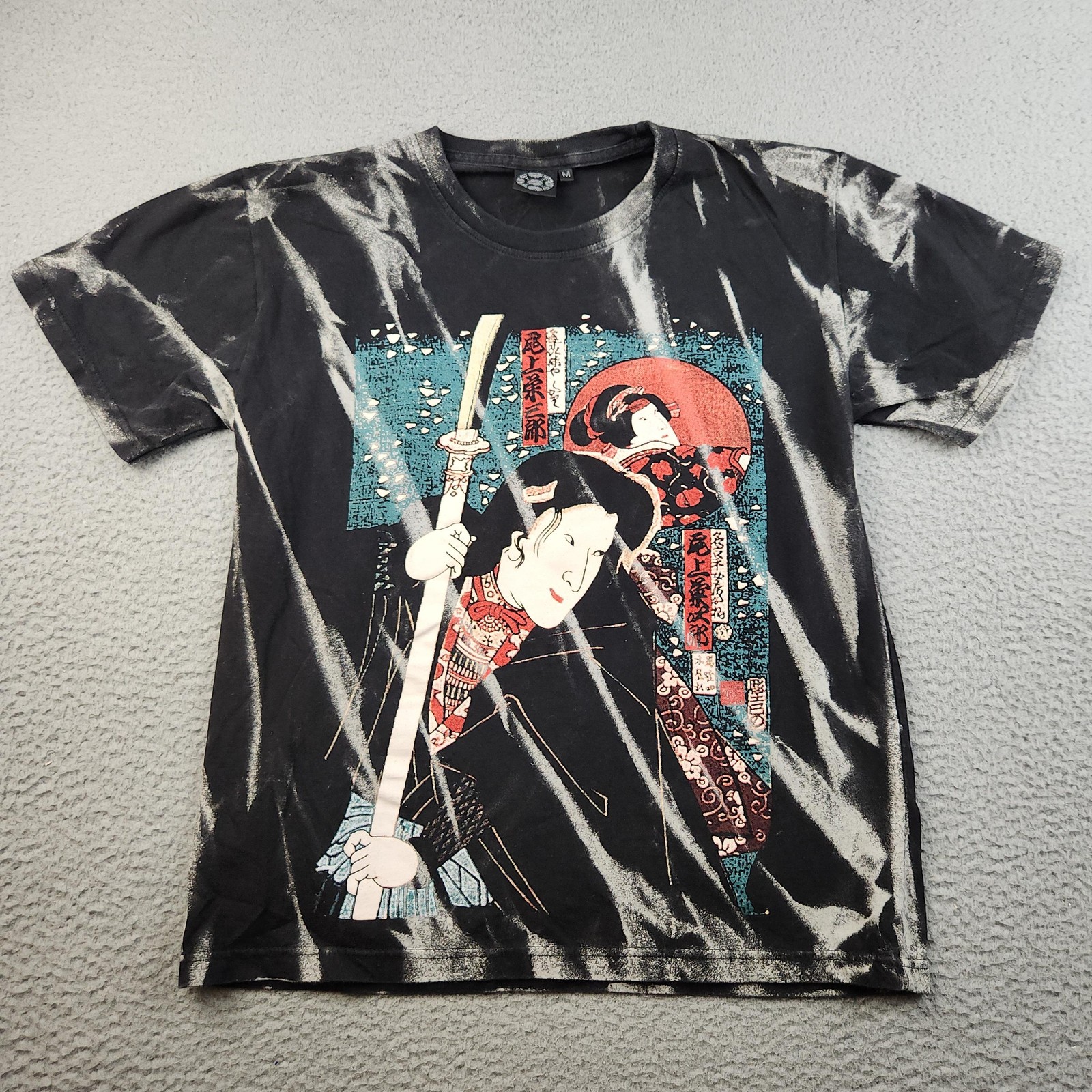 Samurai Ukiyo-e Shirt Mens Medium Black Tie Dye Japanese Art Graphic Tee