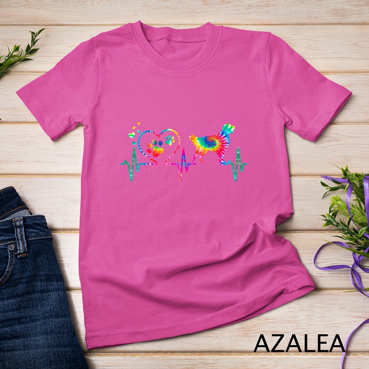 Golden Retriever Mom Dad Heartbeat Tie Dye Dog Gift T-Shirt Unisex T-shirt
