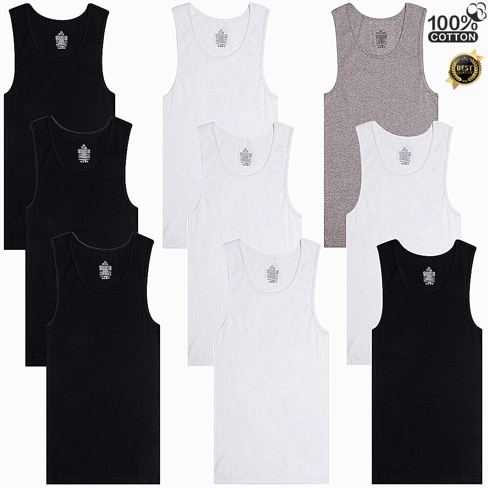 3-6 Pcs Men 100% Cotton Tank Top A-Shirt Wife-Beater Undershirt Ribbed Premium