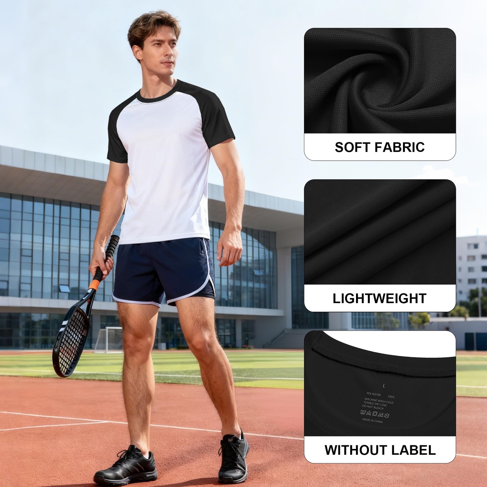 5 Pack Mens Quick Drying Shirts Crew Neck Loose Breathable Cool Workout Runni…