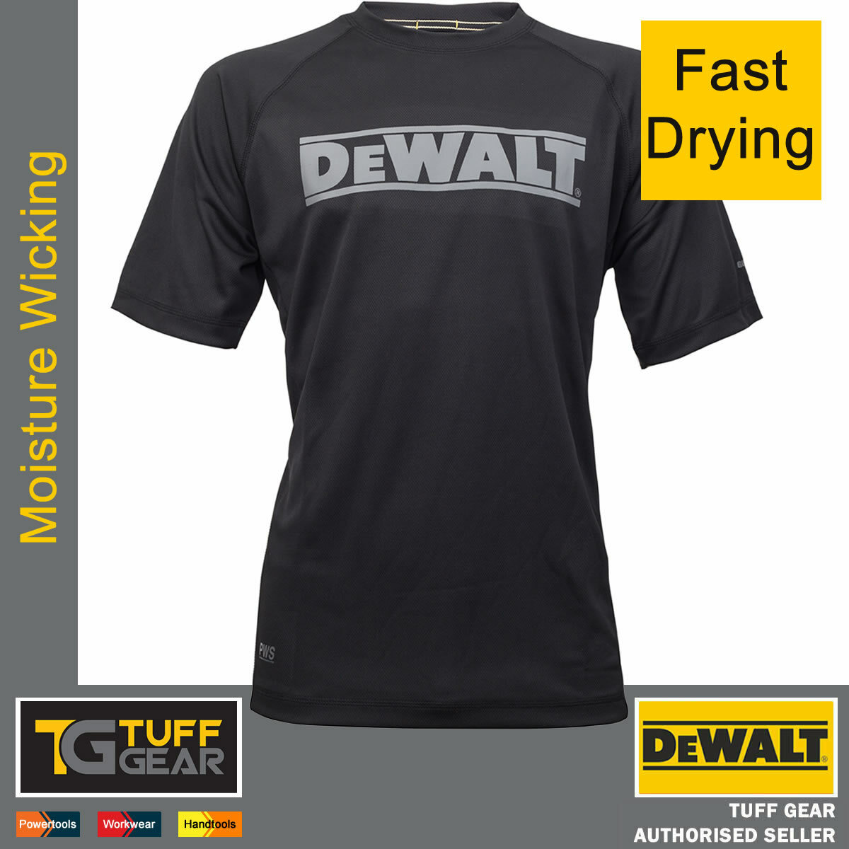 Official Dewalt T-Shirt Mens Work Top Chest Logo Moisture Wicking Vented Sides