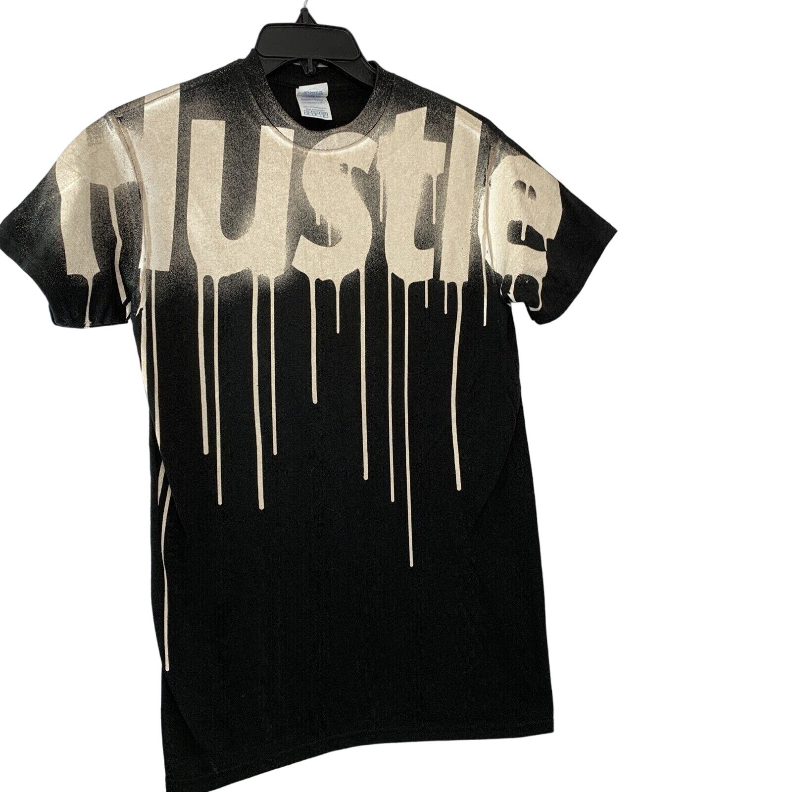 Hustle Delta Pro Weight Mens T-Shirt Size S Black Paint Dripping Short Sleeve