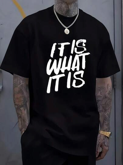 Man’ Quote Text Print Black TShirt Crew Neck Casual Cotton Tee size S to 5XL