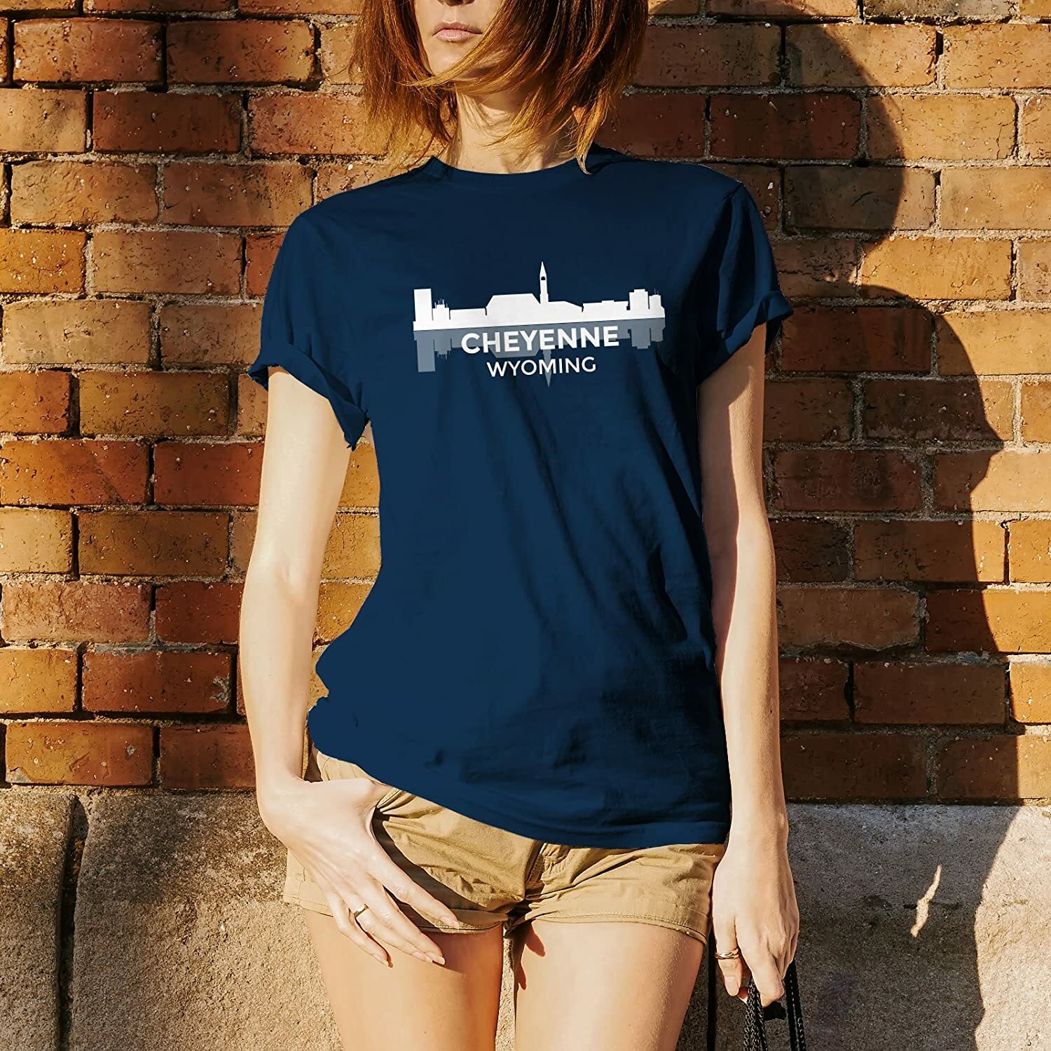 Cheyenne Wyoming Skyline – State City Classic Sports Team T Shirt – Navy