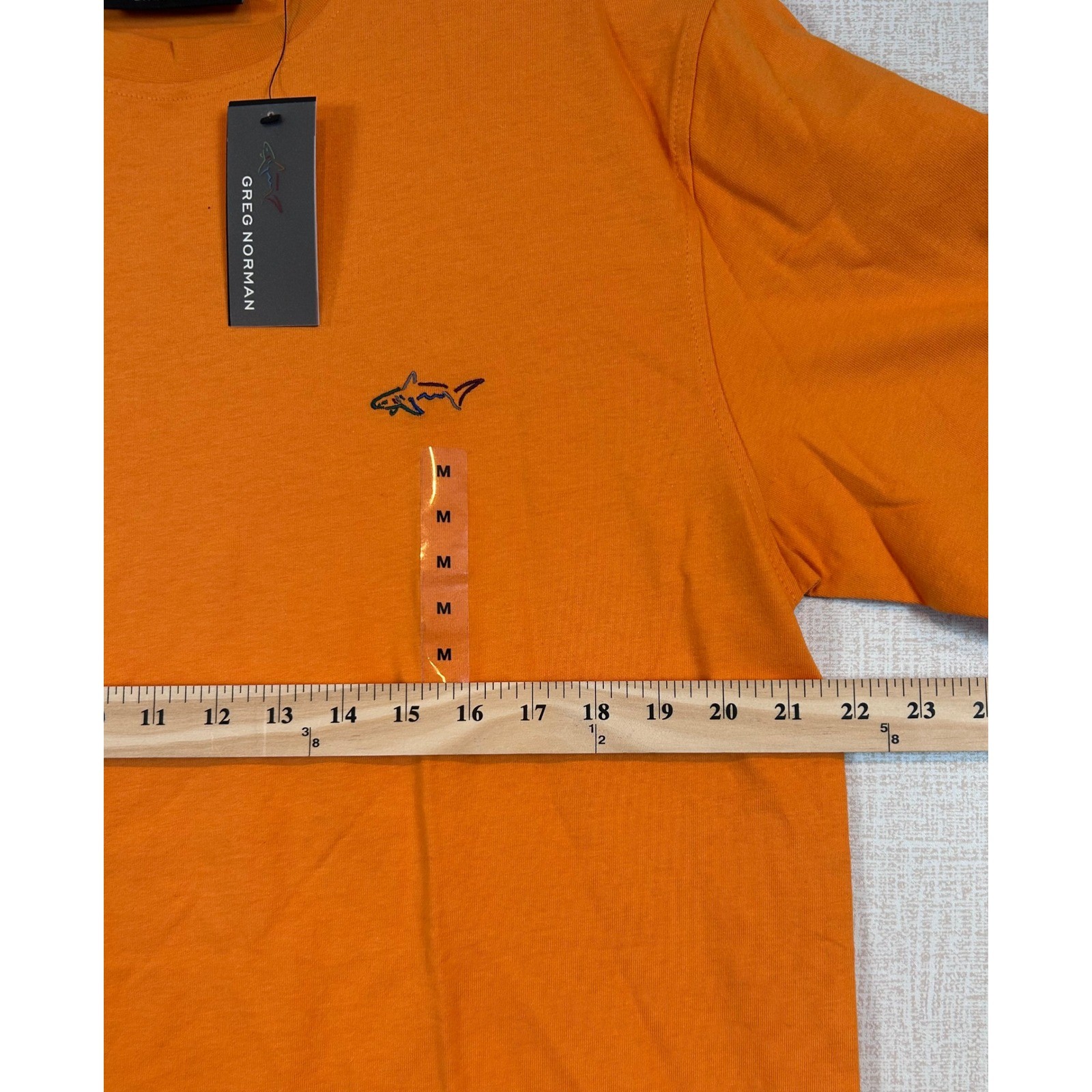 NWT Greg Norman Mens Orange Short Sleeve Shark Logo Crew Neck T-Shirt Summer -M-