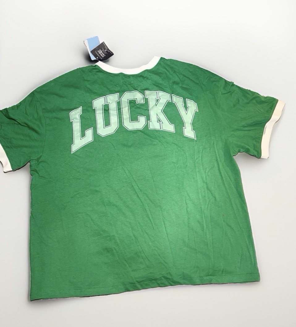 Lucky Brand Men’s Green/White Ringer V-Neck Graphic Jersey T-Shirt Size xl