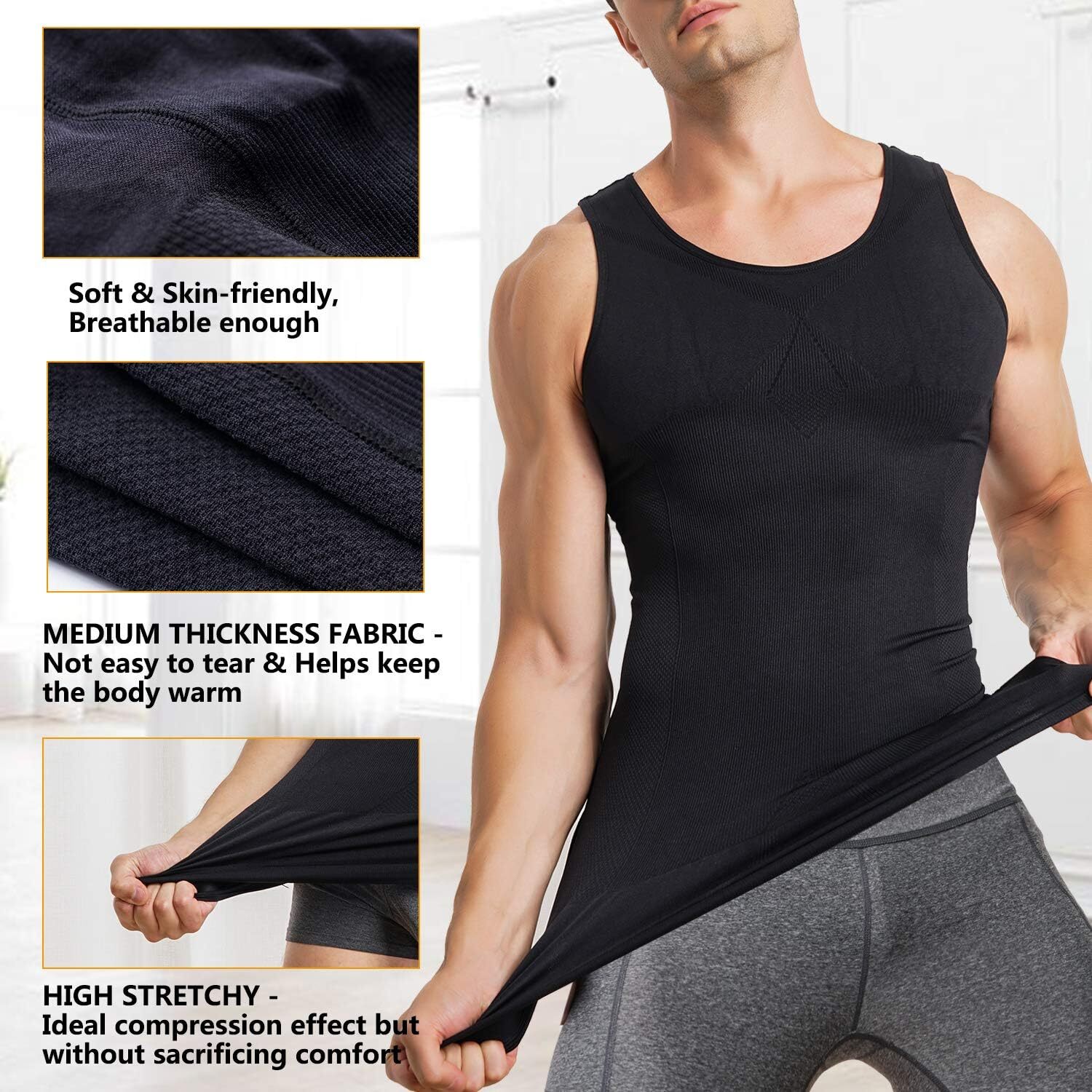 Mens Compression Shirt Slimming Body Shaper Vest Waist Traner Tops Tummy Control