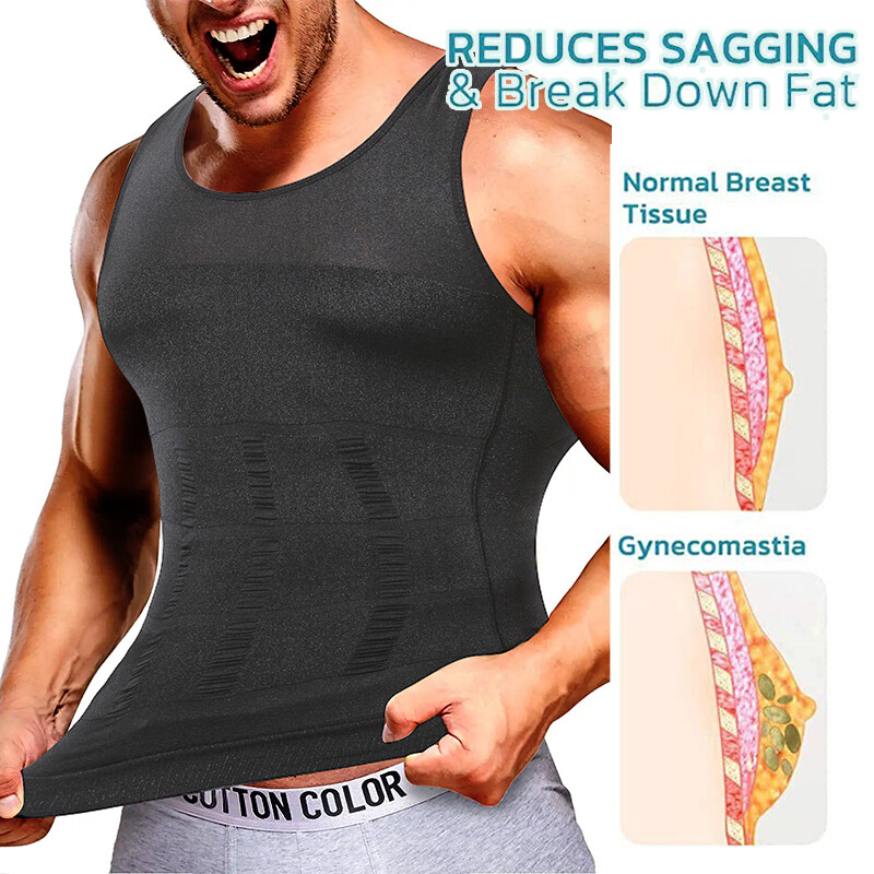 Men Slimming Body Shaper Belly Chest Compression Vest Girdle T-Shirt Tank Top US