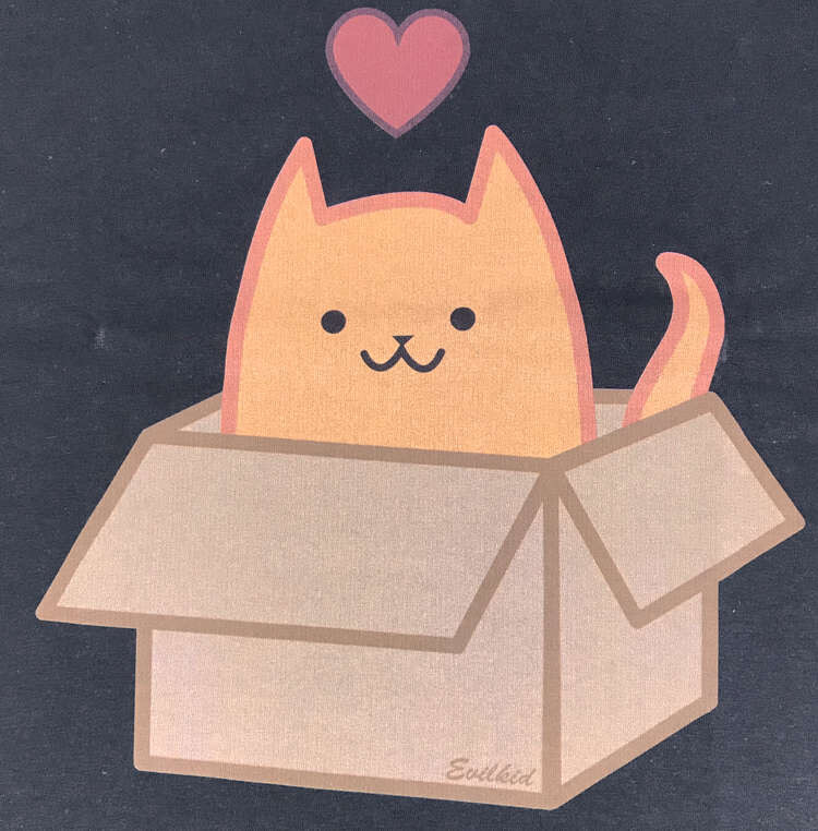 Boxcat Cat Loves Box Black Men’s Unisex T-Shirt Evilkid Yujean Heart Kitty Cute