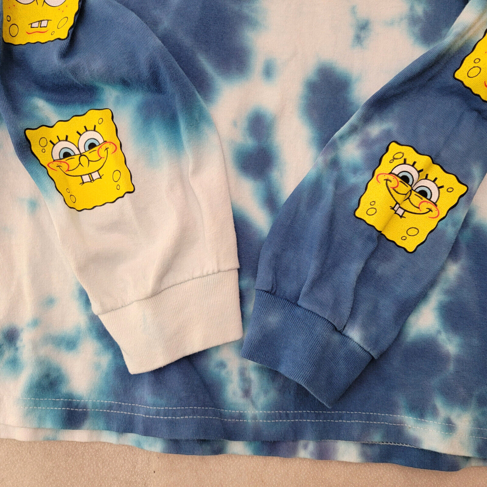NICKELODEON SPONGEBOB TIE DYE T SHIRT MENS Large L BLUE WHITE LONG SLEEVE NWT