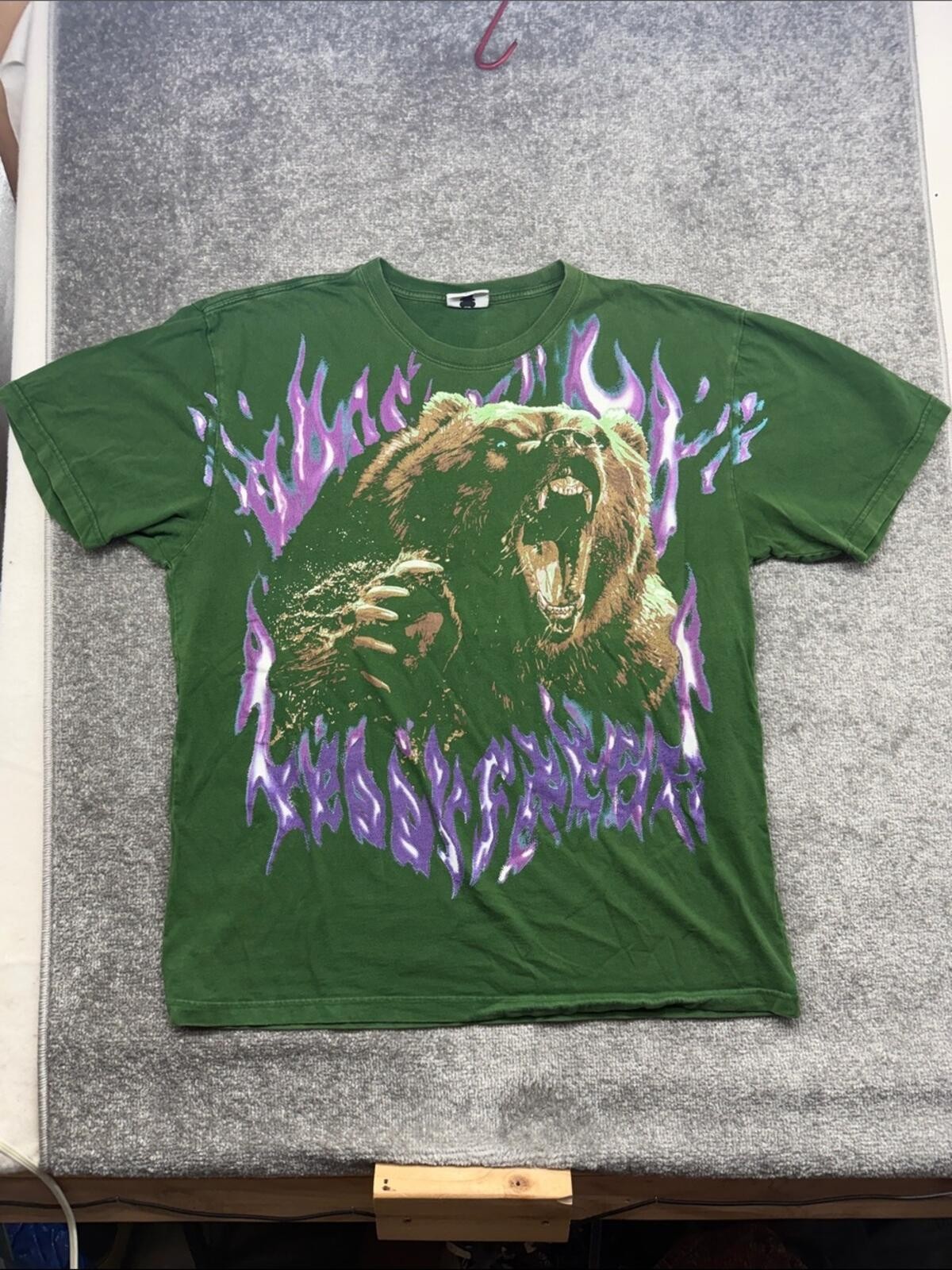 Teddy Fresh Short Sleeve Shirt Green Bear Mens XL Inferno Print Graphic Flames