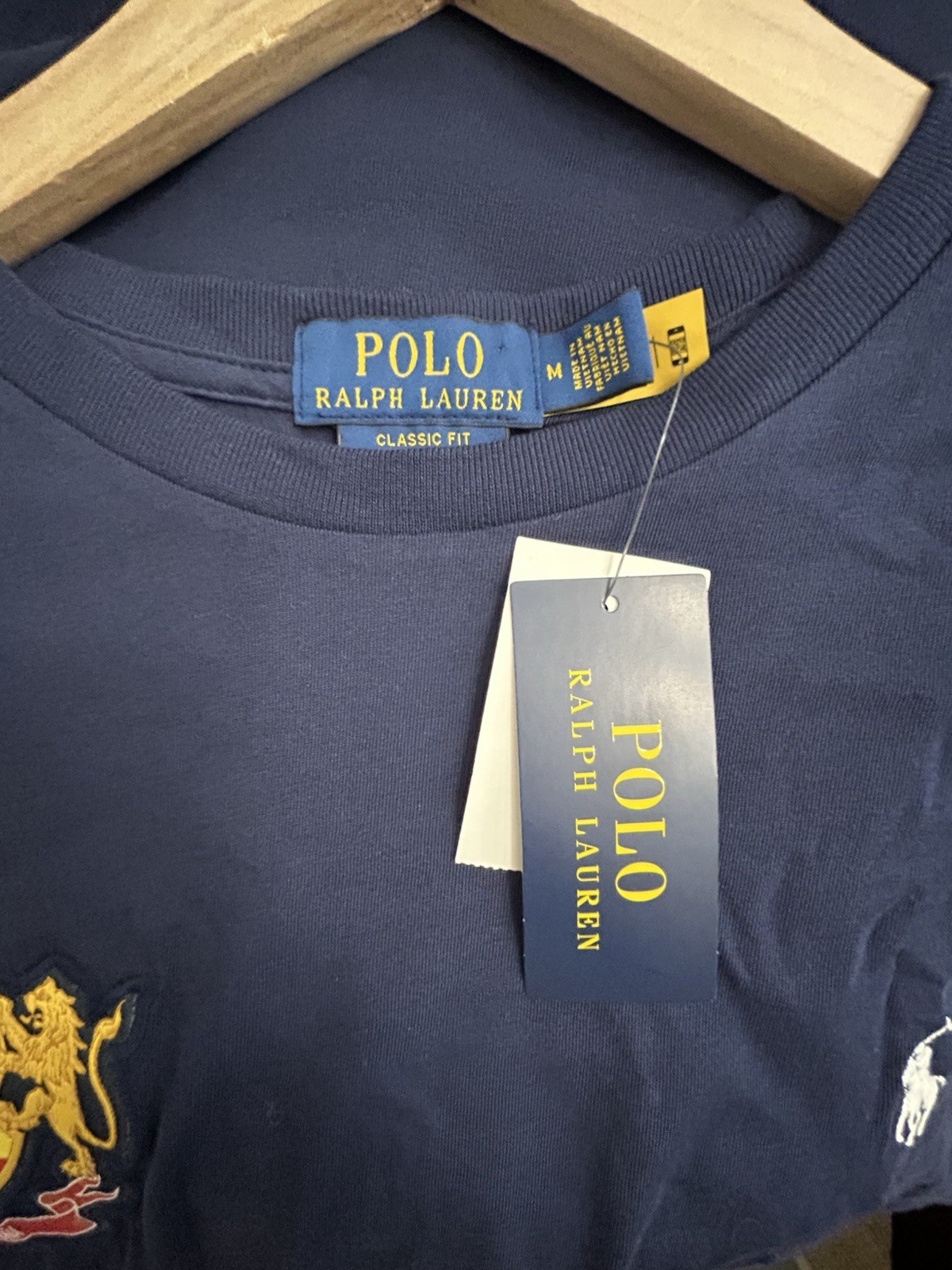 Polo Ralph Lauren Spain Crest T-Shirt Navy Blue Classic Fit Size M NWT 24 ESP