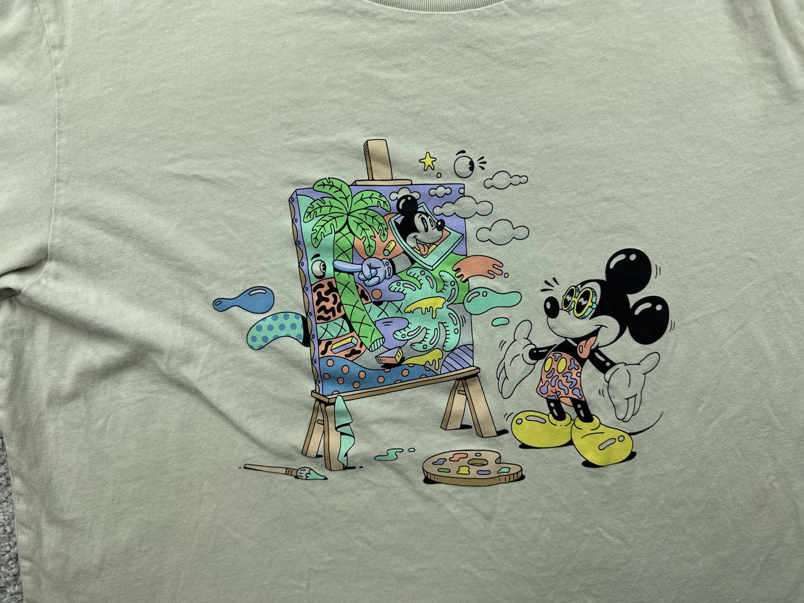 Uniqlo Shirt Mens Medium Green Mickey Mouse Steven Harrington Graphic