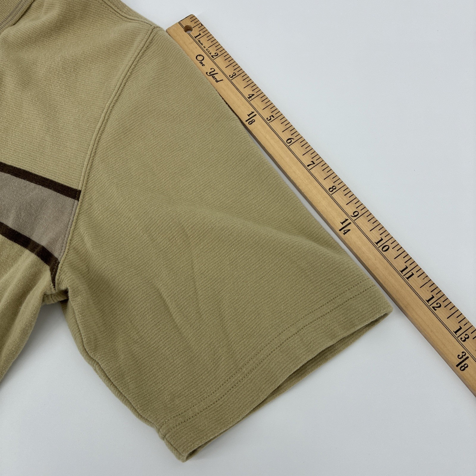 Vintage Quiksilver Polo Shirt Men Medium Beige Striped Ribbed Edition Surf Y2K