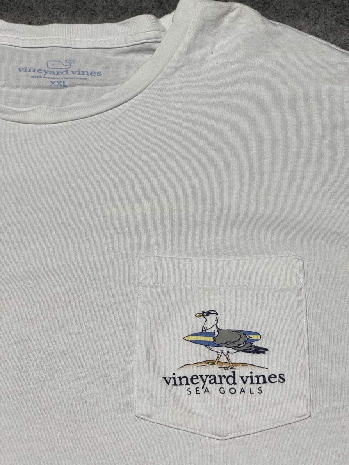 Vineyard Vines Pocket Long Sleeves White 2XL SEA GULLS Shirt Surf Board Ocean