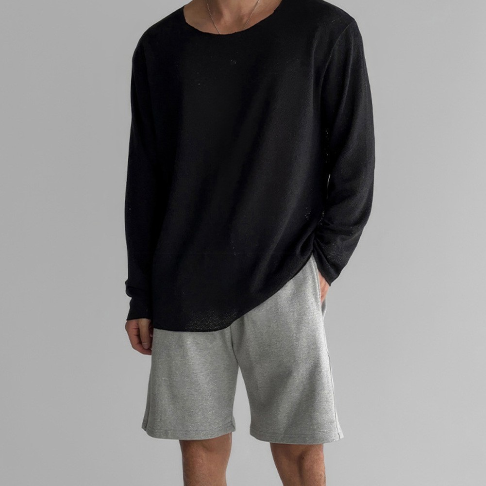 Men’s Knitted Long Sleeve T Shirt Solid Color for Daily Vacation Style