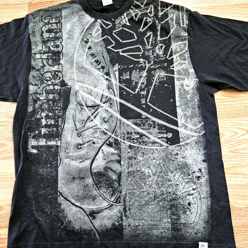 Timberland AOP Logo Streetwear Skate Y2K Graphic T Shirt Black XL