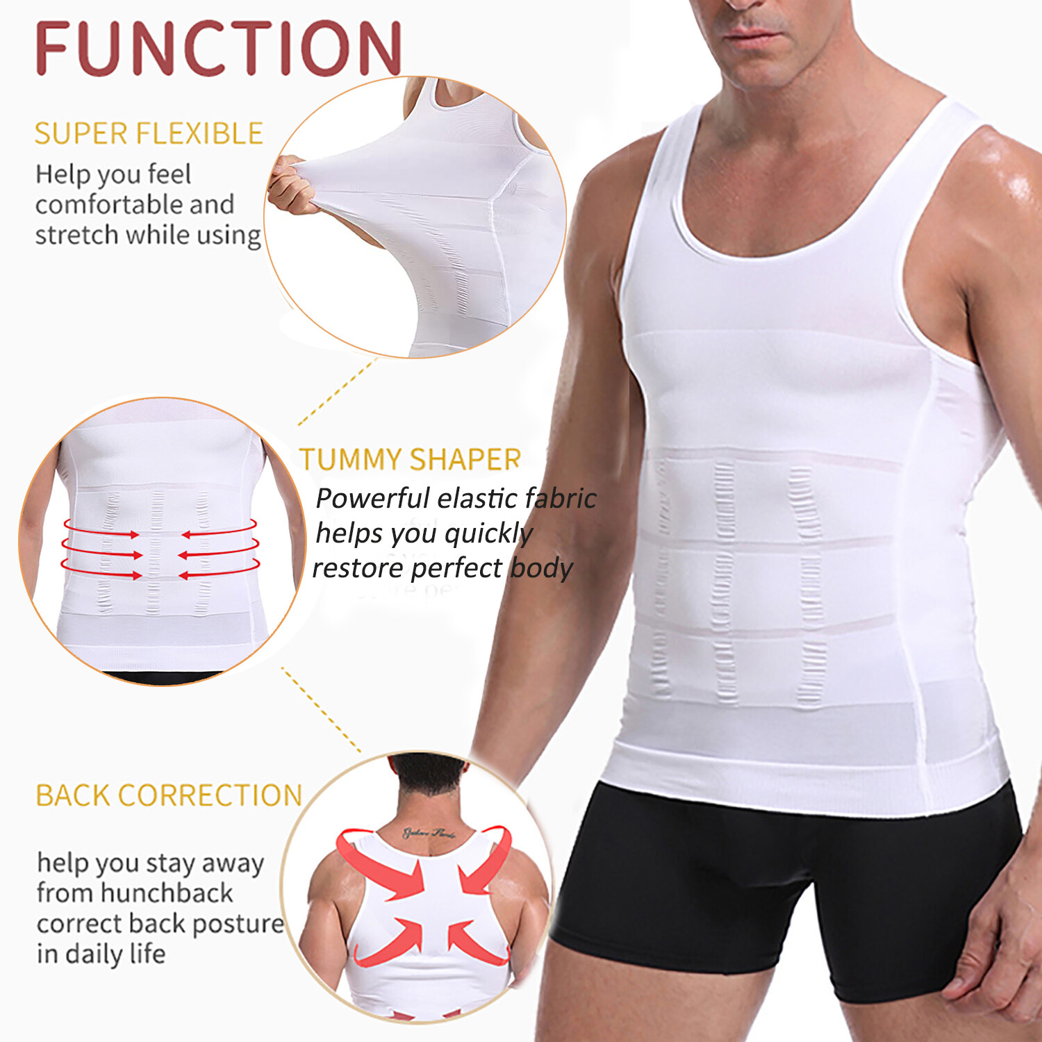 Mens Body Shaper Toning Vest Compression Shirt Tank Top Shapewear Slim Underwear
