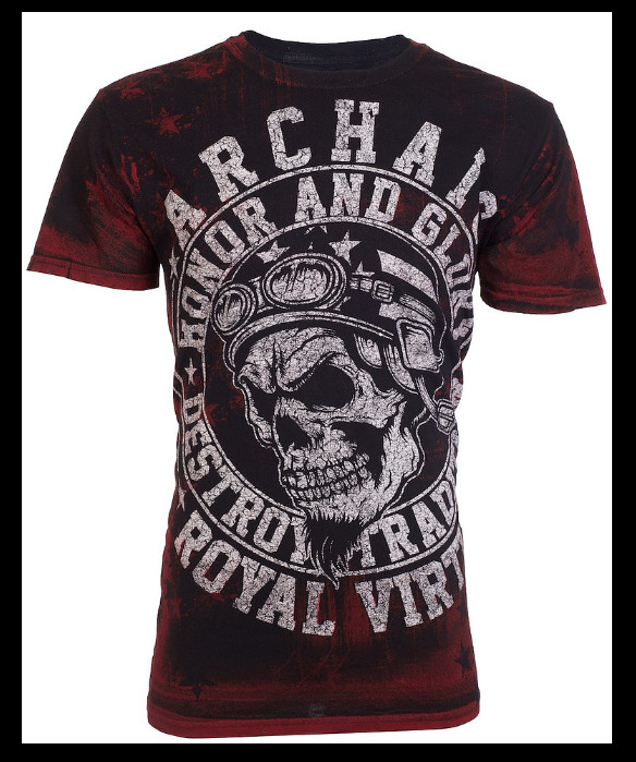 ARCHAIC by AFFLICTION Black Red DEATH RACER Short Sleeve Slim Fit T-shirt NWT