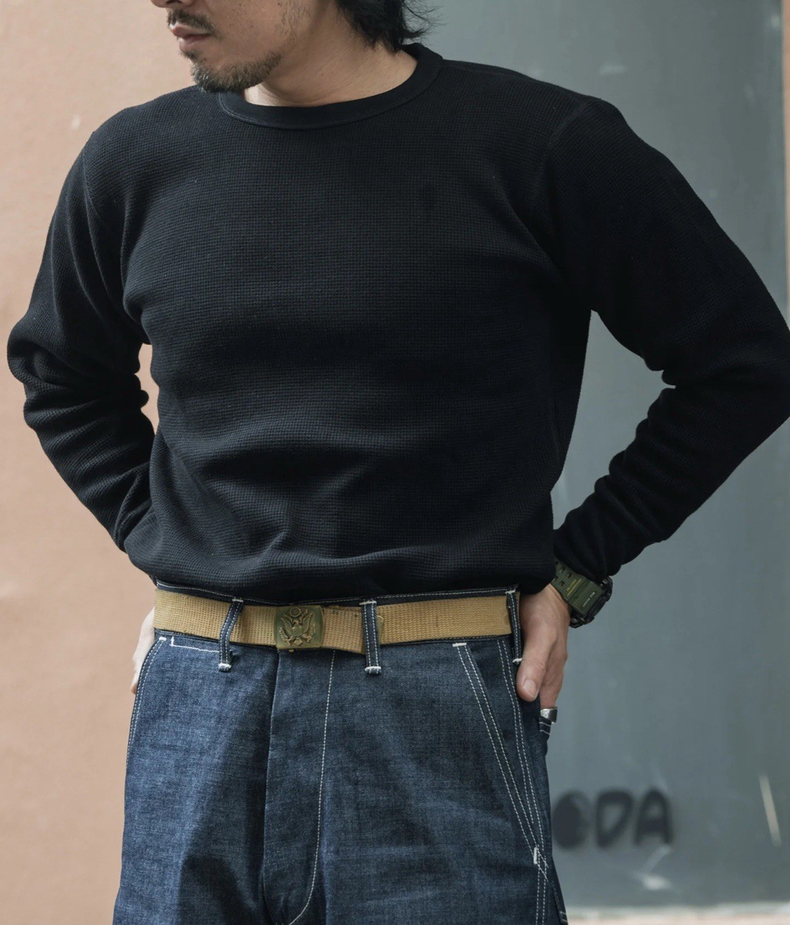 Heavyweight Waffle Cotton Long Sleeve – Black Non Stock Mfg. Co. S