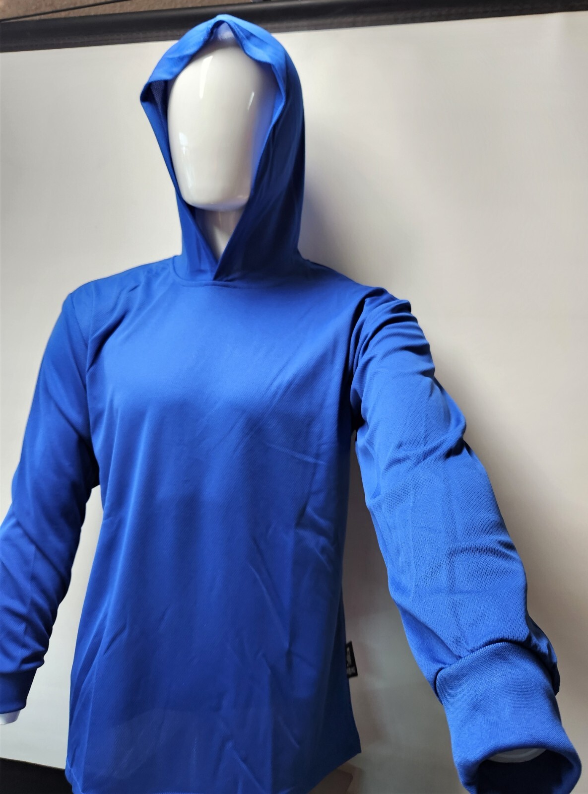 BLUE Long Sleeve Safety Shirt With Hoodie, Quick Dry Polyester Birdeye mesh