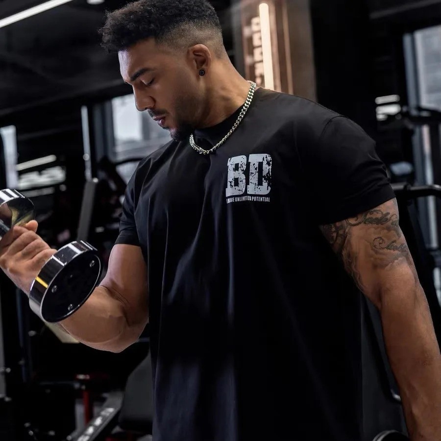 Men’s Gym Workout Loose Fit Graphic Pure Cotton T-shirt Casual Summer Streetwear