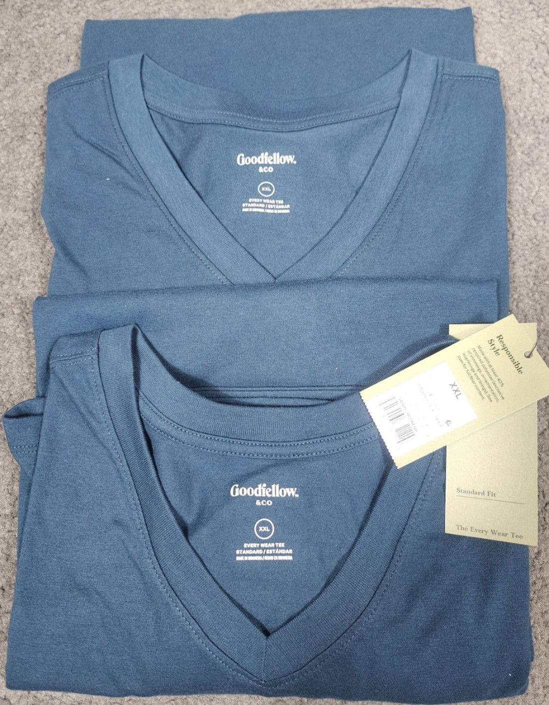 Men’s V Neck T Shirts 2XL Thunderbolt Blue “2 PACK” Goodfellow Short Sleeve