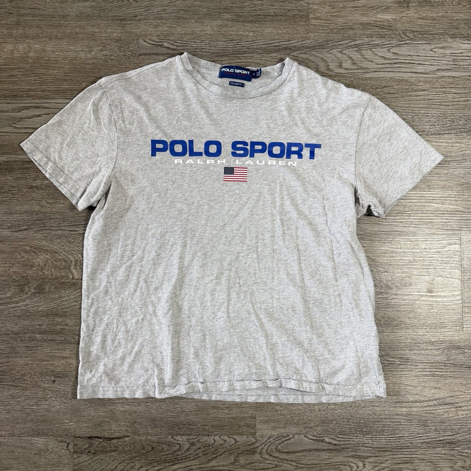 Vintage Y2K Ralph Lauren Polo Sport T Shirt Mens Medium Preppy Cropped Gray