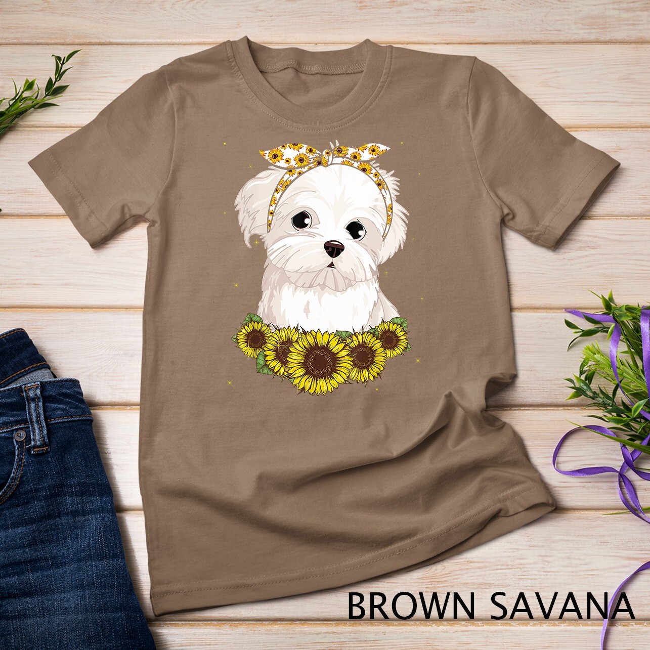 Girls Women Mom Maltese Dog Sunflower Gift T-Shirt Unisex T-shirt