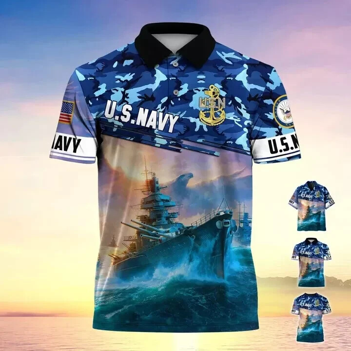Custom U.S Navy Veteran Polo Shirt All Over Printed Shirt Full Size S-5XL