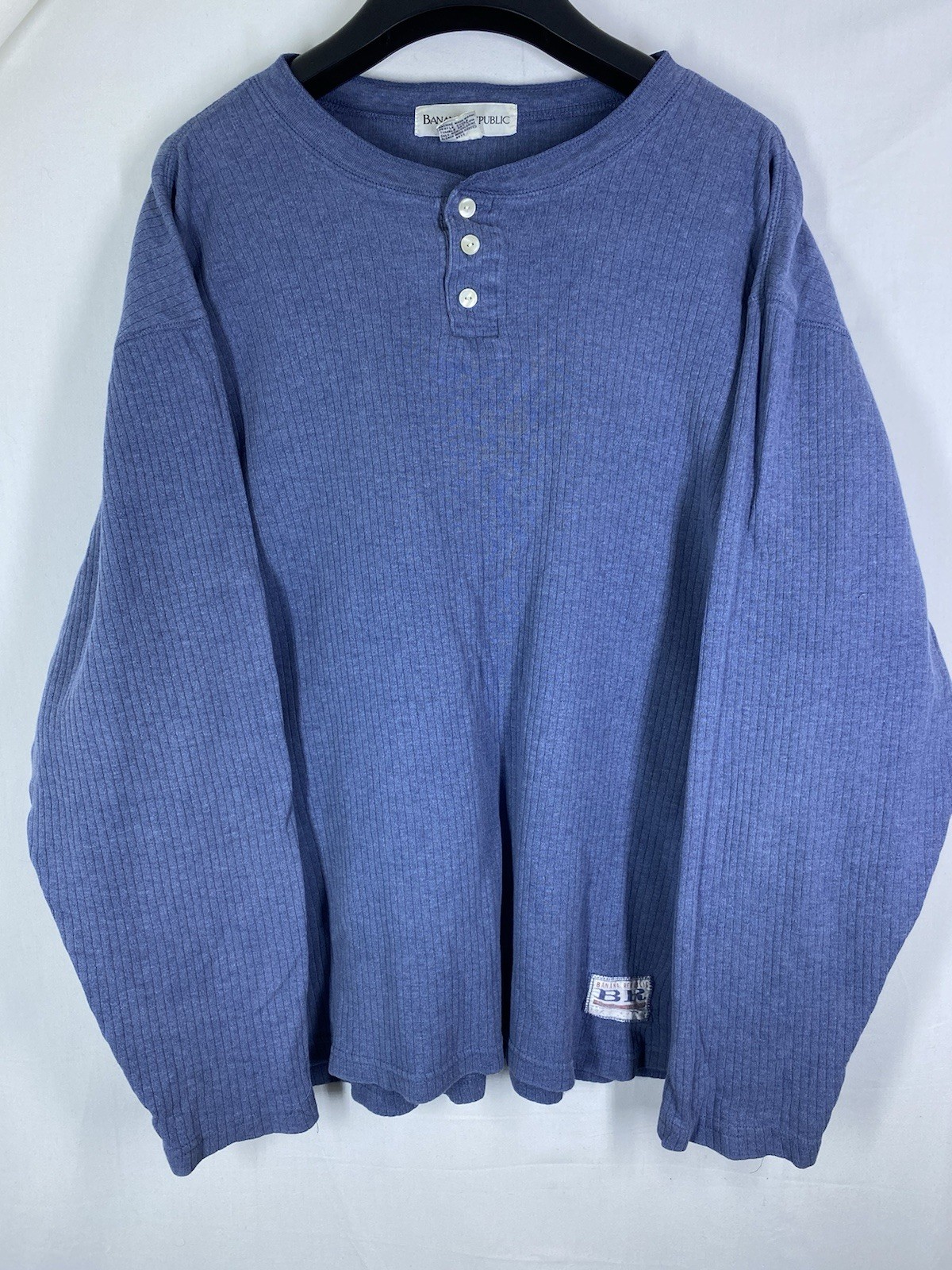 Banana Republic Shirt Mens Large Blue Ribbed Stretch Long Sleeve Vintage Henley