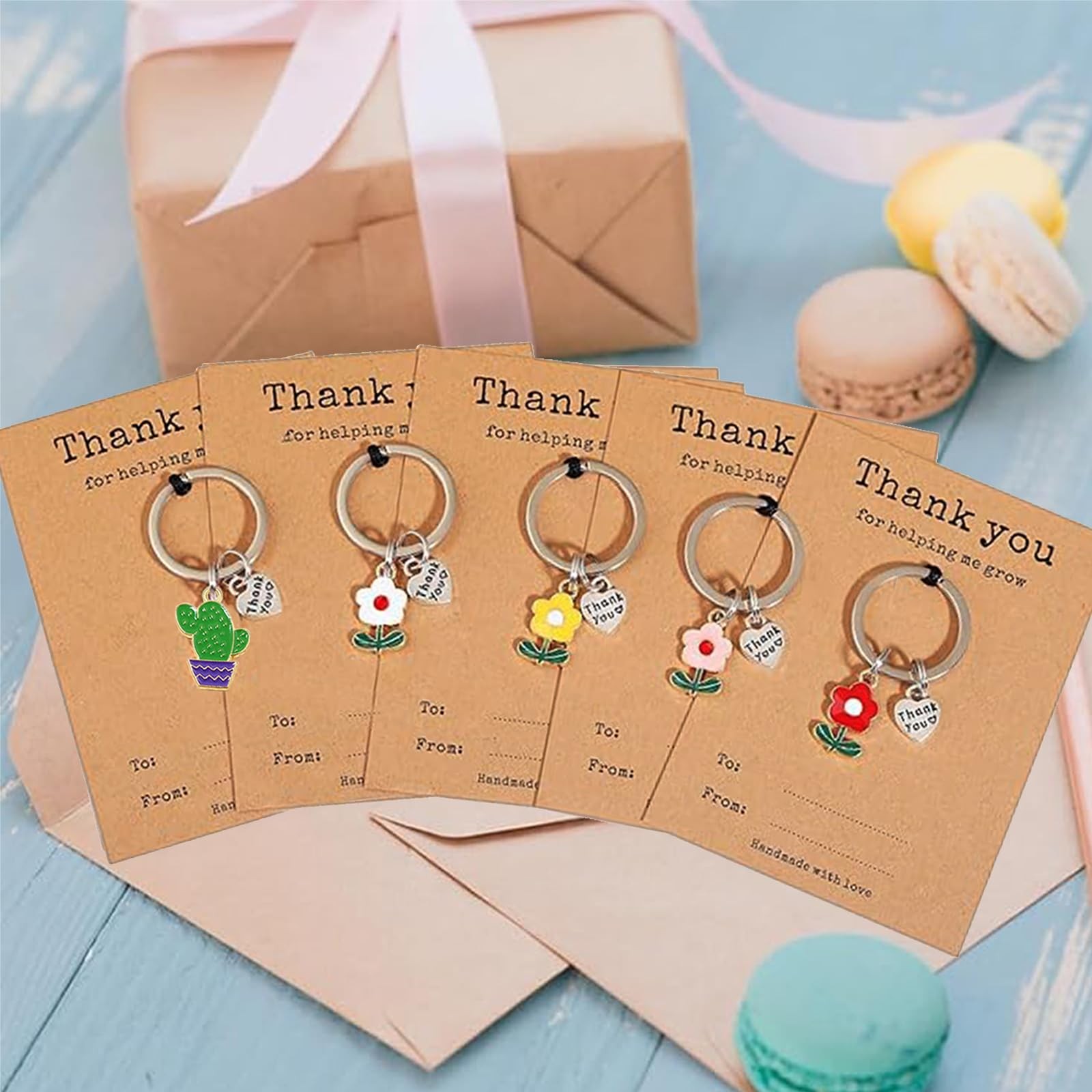 5PCS Flower Keychain Charms with Thank You for Helping Me Grow Cards Teacher …
