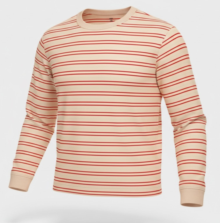 Mode of One Mens Long Sleeve Relaxed Fit Stripe TShirt in Cinnamon Brûlée size S