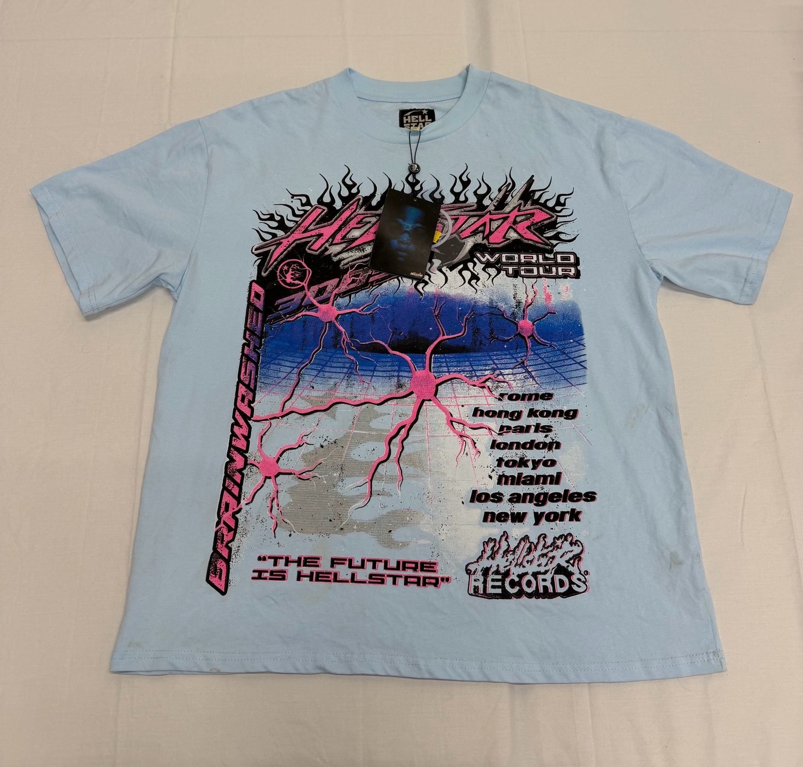 Hellstar Brainwashed World Tour 3005 Graphic T-Shirt Light Blue Size L